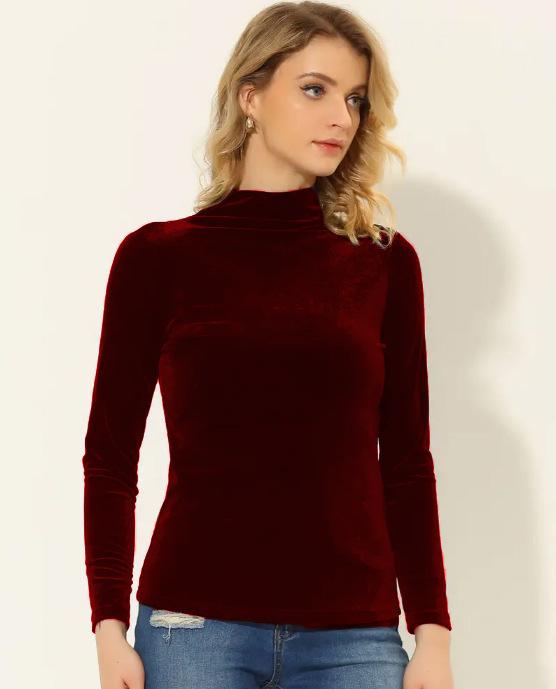 2025 Printemps & Automne Chemise Femme Velours Doré Minceur Col Mi-Haut