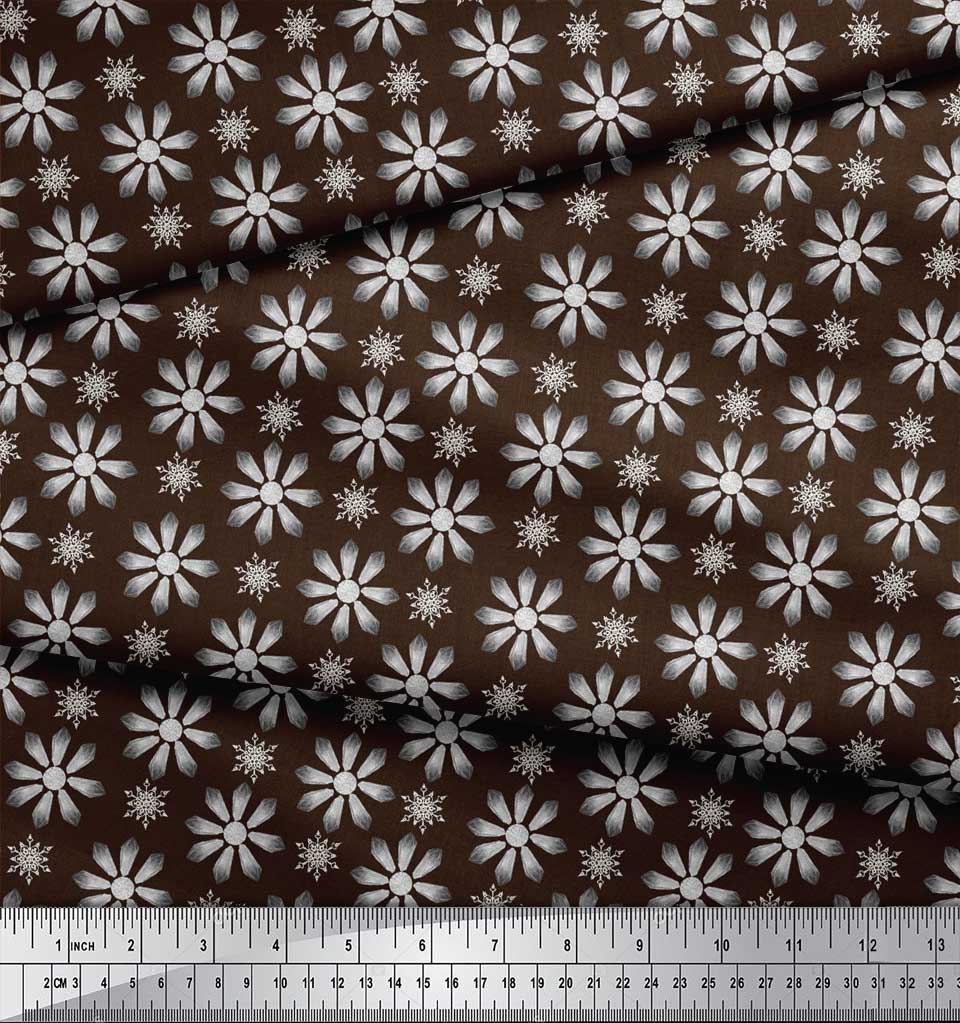 Soimoi Brown Poly Crepe Fabric Crystals Floral Printed Fabric 1 metre 42 Inch