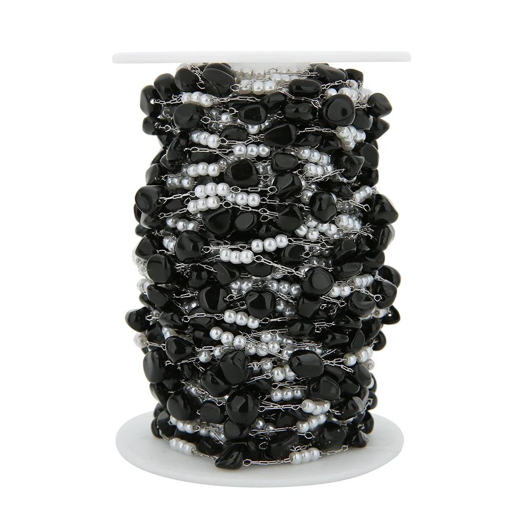 Handmade Stainless Steel Pearl 5-7mm Gemstone Chain 3mm Pearl Chains for Necklaces Bracelets Jewelry Making Accessories