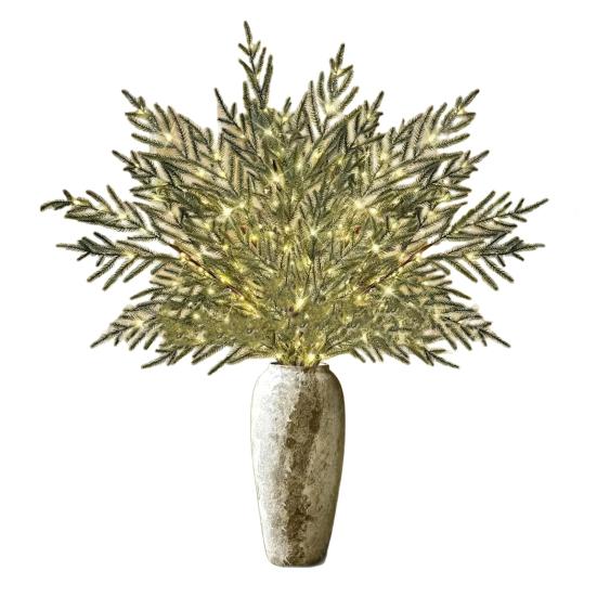 8 Pcs Lighted Artificial Pine Branches 35" Christmas Greenery Norfolk Pine Picks with LED Lights Faux Stems