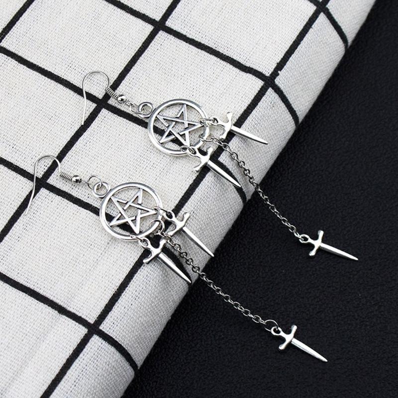 Women's Drop Dangle Earring Five-pointed Star Pendant Sacred Black Sword Gothic Jewelry Earring for Women Teens Girls