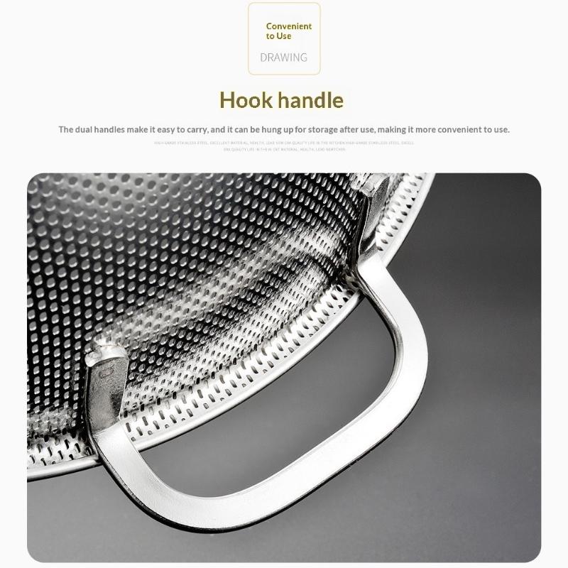 Stainless Steel Colander With Double Handle Food Pasta Strainer Basket With Self-Draining Solid Ring Base Fine Mesh Filter