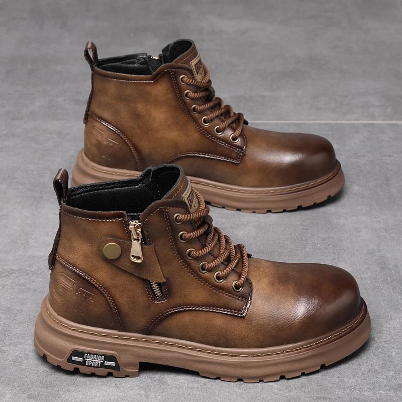 New Chelsea High Quality Male Casual Ankle Boots Genuine Leather Mens Shoes High-top Fashion Waterproof Motorcycle Boots Oxfords