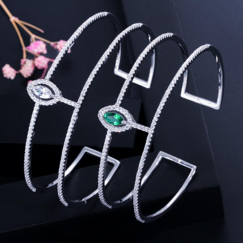 S0146 Jewelry, Micro-Inlaid Zircon Two-Layer Opening Adjustable Bracelet, Clothing Accessories Women