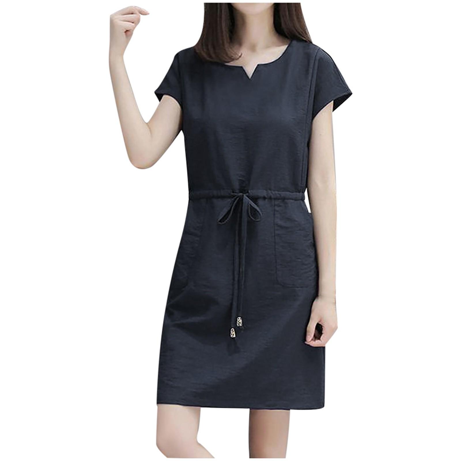 

Модное повседневное женское мини-платье с v-образным вырезом и коротким рукавом, однотонное платье с поясом
