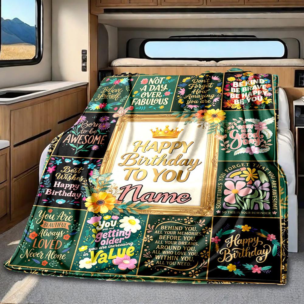 Happy Birthday Wishes Blanket Personalized Name Soft Comfortable Stylish Blanket Car Blanket Perfect For Travel Camping Outdoor Home Suitable For All