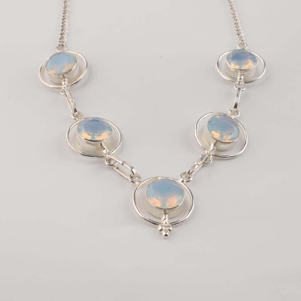Milky Opal Gemstone Silver Necklace, 925 Sterling Silver Handmade Women Necklace, White Opal Jewelry For Women RN-2-22