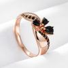 Black Natural Zircon Ring For Women Fashion  Rose Gold Color Crystal Flower Bride Ring Daily Fine Vintage Jewelry