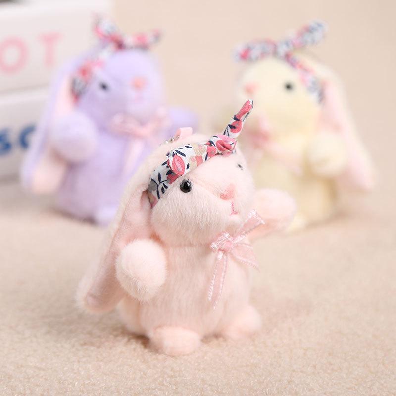 Easter Plush Bunny Headband Bow Pendant Backpack Hanging Ornament for Girls Kids Festival Gift