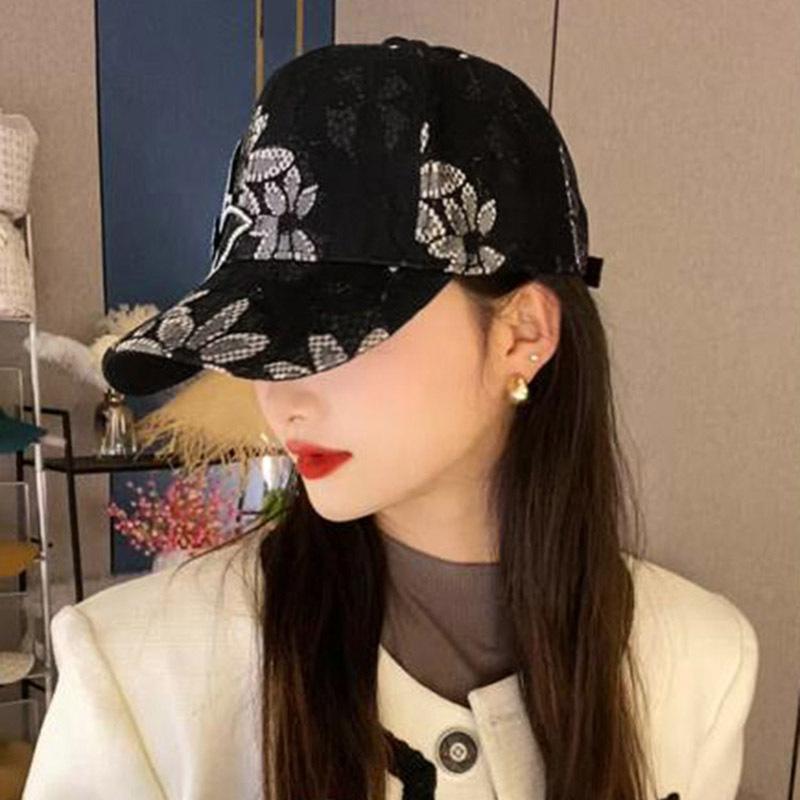 Summer lace thin hat women's breathable sunscreen rhinestone butterfly baseball cap street fashion versatile cap tide