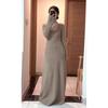Retro Lazy Wind Long Sleeve Knitted Dress Women's Autumn and Winter Temperament Inner Long Dress Waist Sweater Bottom Dress