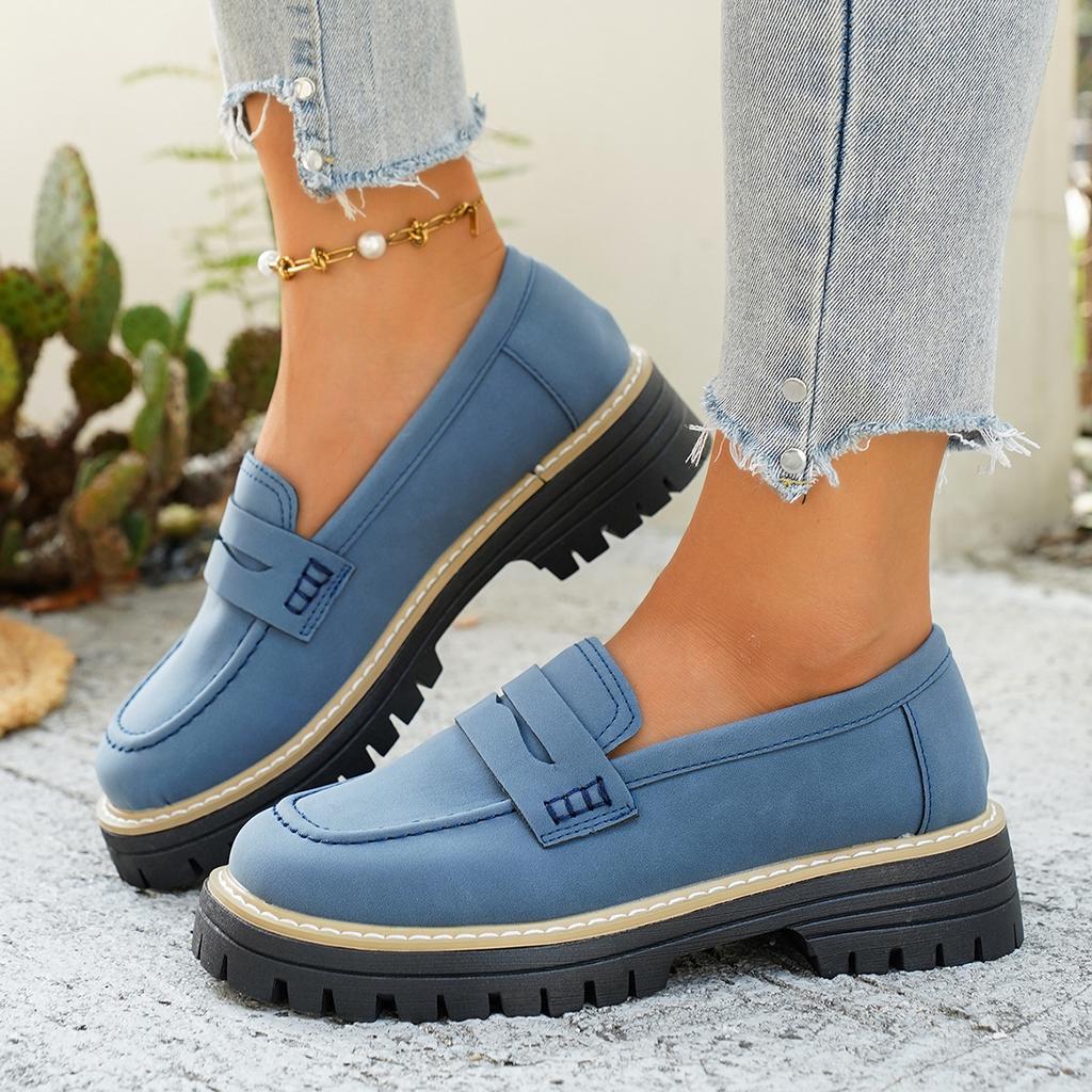 2025 New Spring and Autumn Loafers Large Size Casual Polished British Style Women's Shoes Thick Heel Thick Sole Foreign Trade Retro