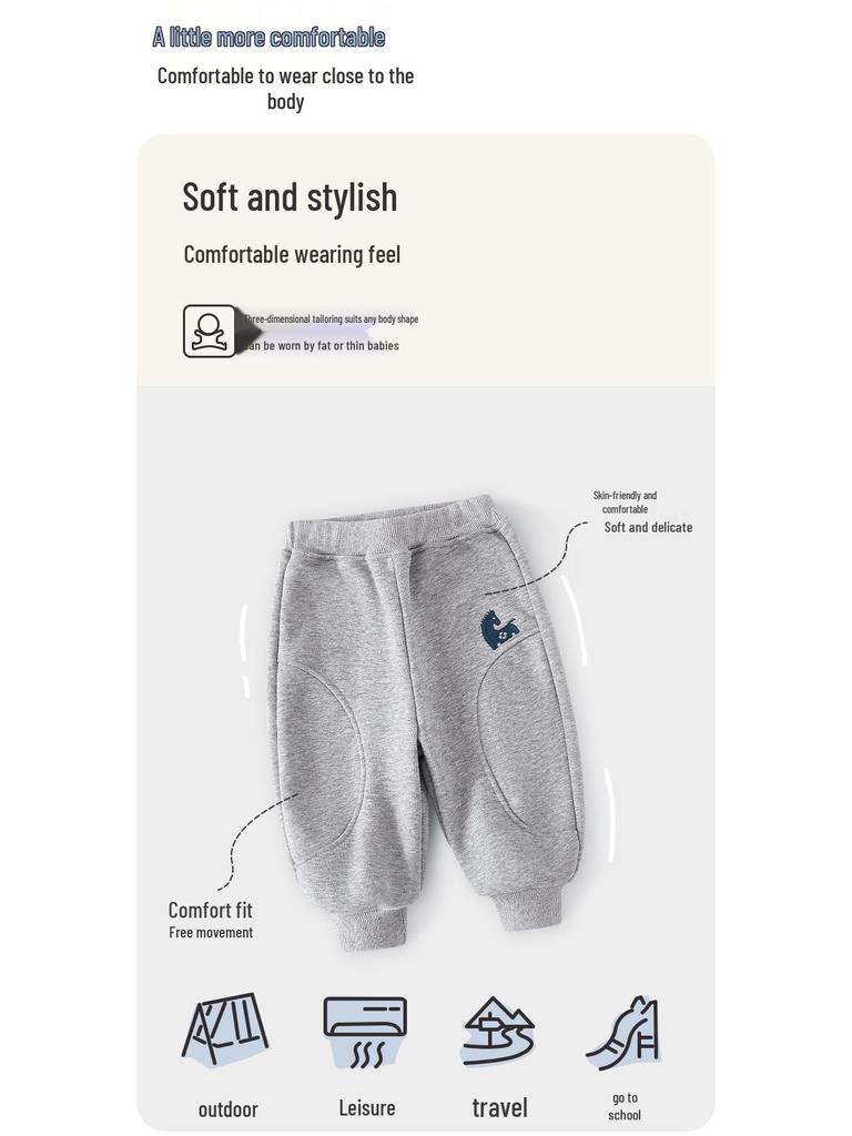 Boys' Fleece-Lined Velvet Sweatpants: Thin, Autumn/Winter Outdoor Wear, Year of the Horse Design.