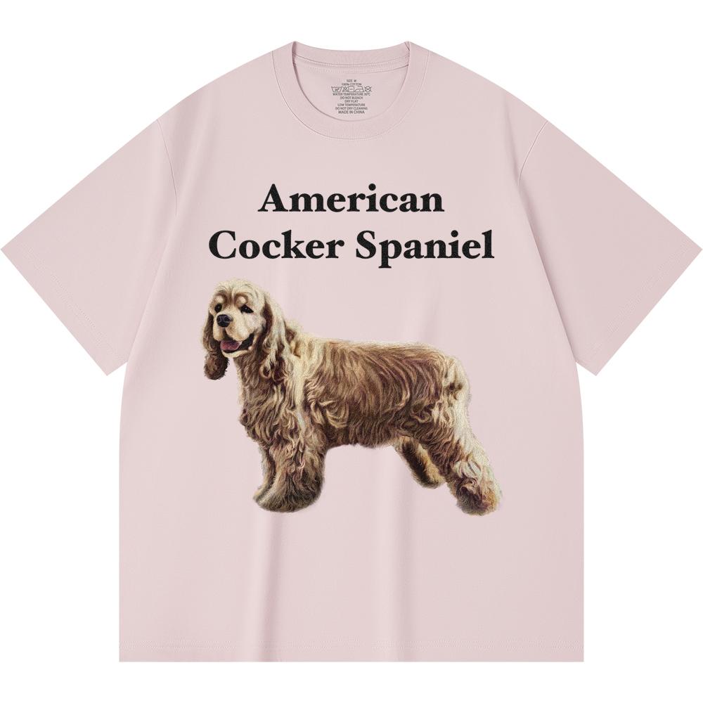 

Футболка 230GSM 100% бавовна з принтом американського кокер-спанієля Смішні футболки в стилі Хараджуку з гребінної бавовни 2XL рожевий