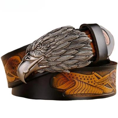 Großer Echter Ledergürtel Herren Goldener Adler Dornschließe Gürtel Männliche Marke Echtes Rindsleder Designer Gürtel 130cm