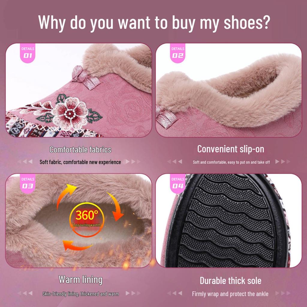Women's Winter Slip-on Embroidered Velvet Cotton Boots