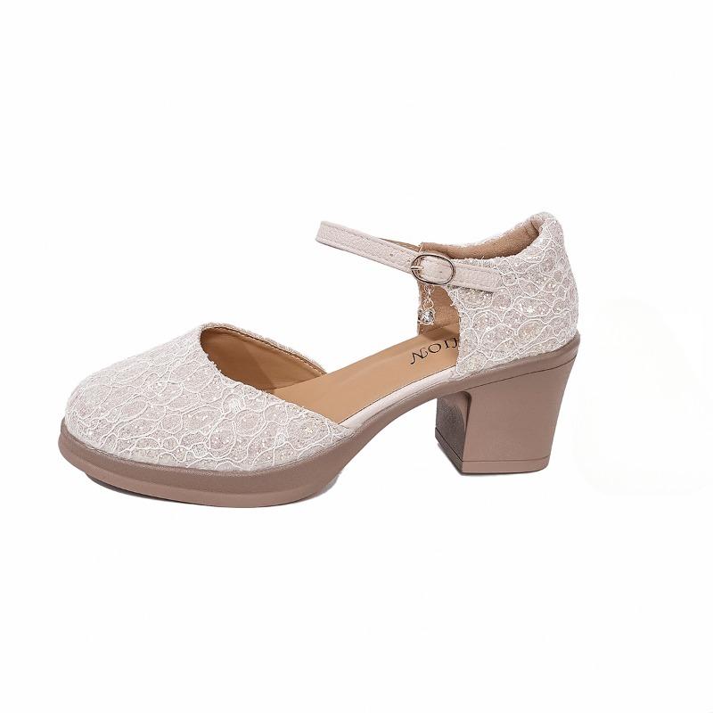 Fashion 2025 Ladies Shoes Plus Size Women's High Heels Trendy Black Glitter Ankle Buckle Strap Elegant Chunky Heels Shoes for Women