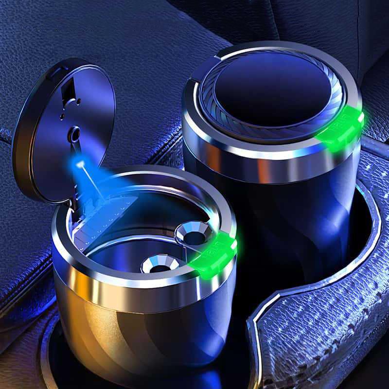 Car Ashtray With LED Light Universal Alloy Ash Tray Car Retardant Cigarette Holder Ash Tray Automotive Supplies 1PC