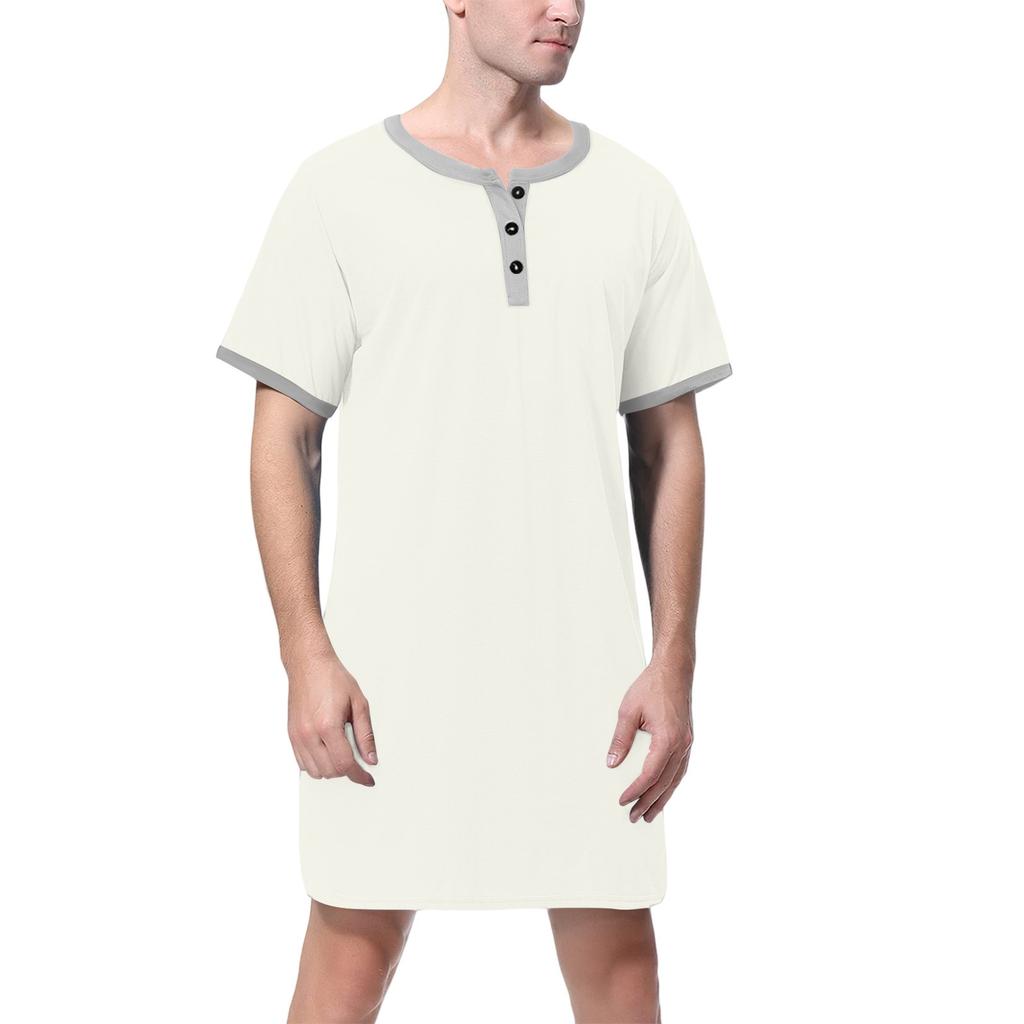Ανδρικές βαμβακερές πιτζάμες μονόχρωμες κοντομάνικες με γιακά που κουμπώνει μακριές φαρδιές πιτζάμες ρούχα σπιτιού