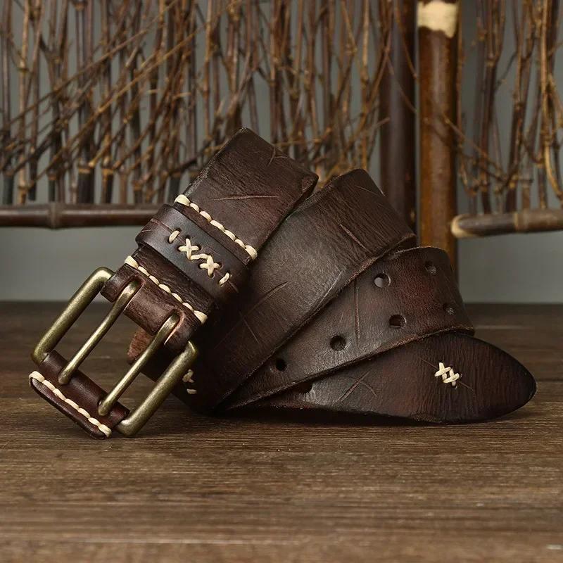 3.8CM Men High Quality Genuine Leather Brass Buckle Belt Luxury Designer Belts Men Pure Cowskin Fashion Strap Male Jeans for Man