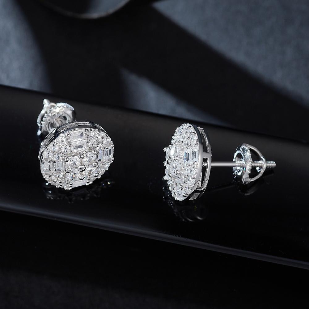 Round Cut Moissanite 925 Silver Stud Earrings 14K White Gold Plated Earring