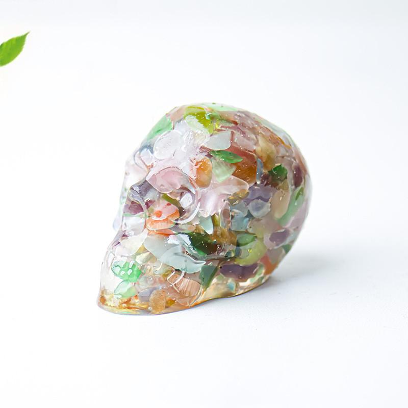 Crystal Resin Skull Decor With Natural Stones For Office And Home Tabletop Display