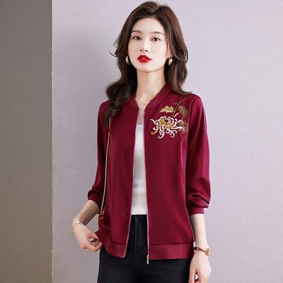 High-grade Embroidery Simulation Silk Short Jacket, Fashion Loose Mom Jacket, Spring and Fall New Embroidery Jacket
