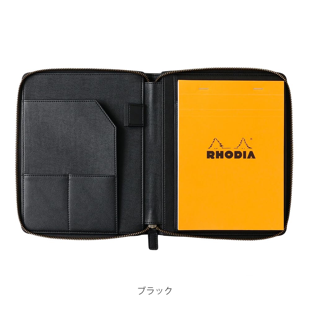 Rhodia Notepad Synthetic Leather PU Round Zip Case One Rhodia 16 5mm Orange Black (Includes No. Grid) (cf16purzbk)
