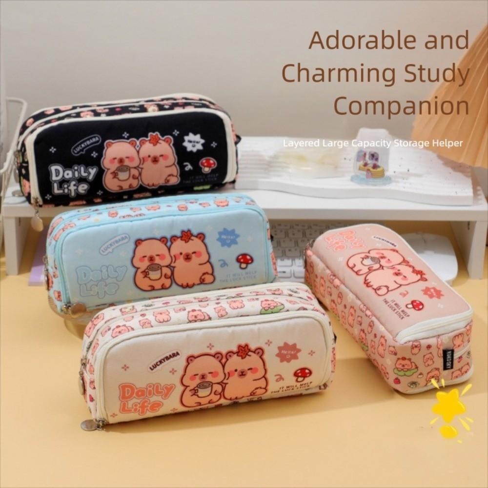 Multifunctional Pencil Case Double Opening Pen Box Cute Capybara Pen Case  School Supplies