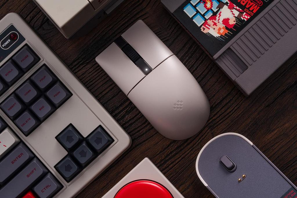 8BitDo Retro R8 Mouse with Charging PAW 3395 Optical Sensor 4K Polling Rate Wireless Programmable and Kailh Sword GM X Micro Switches N Edition Dock,