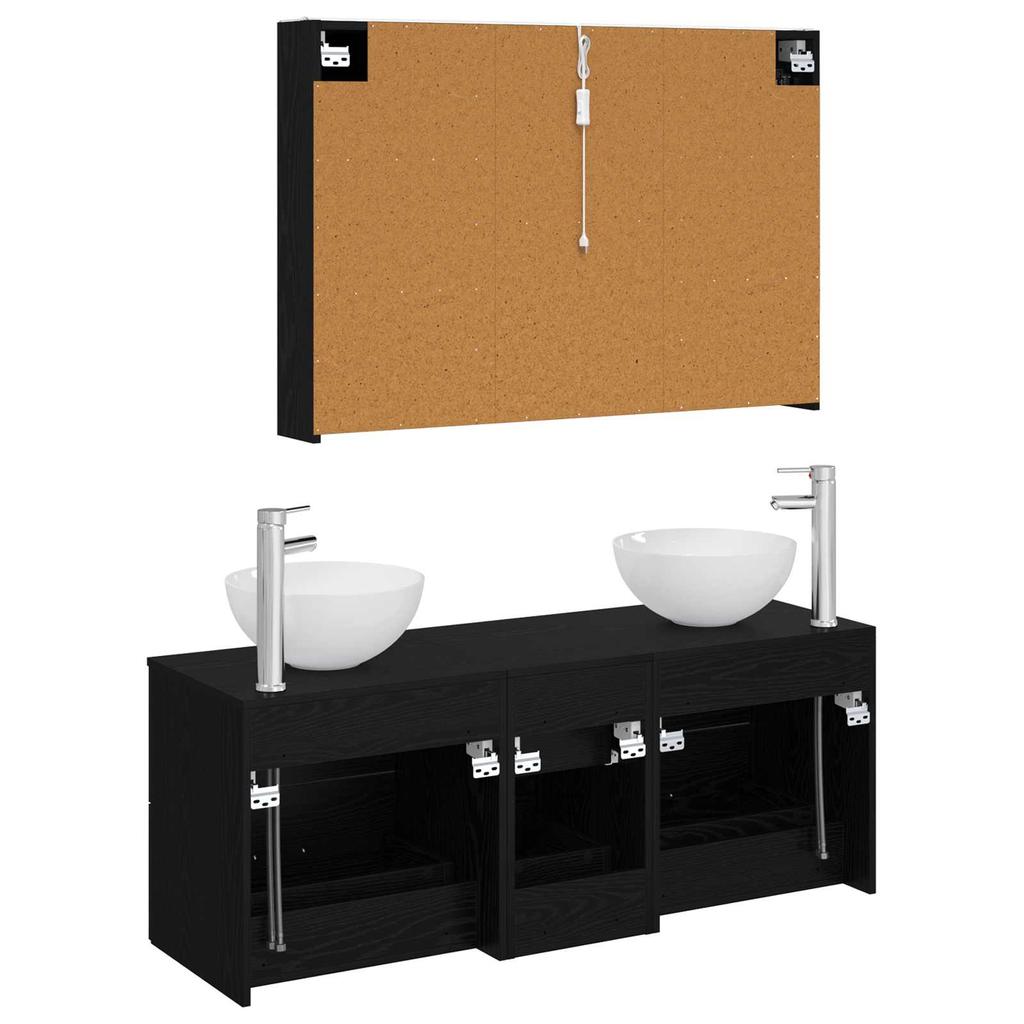 Bathroom Furniture Set 4 Pcs Black Oak Engineered Wood and Glass