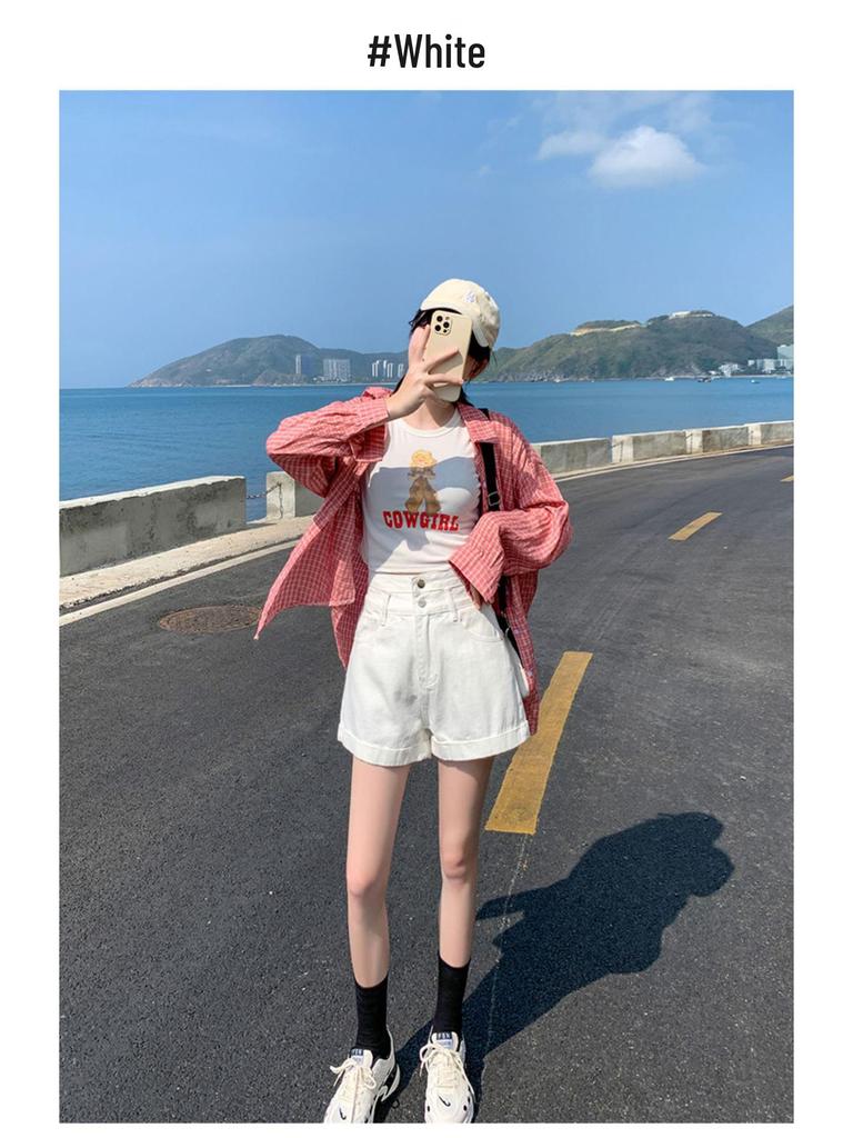 Women's 2022 High-Waist A-Line Denim Shorts: Summer Slimming, Versatile, Plus Size, Wide Leg