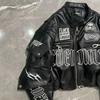 Buchstaben bestickt Schädel Motorrad Stil PU Lederjacke koreanische Version High Street Fashion kurze Jacke Frauen