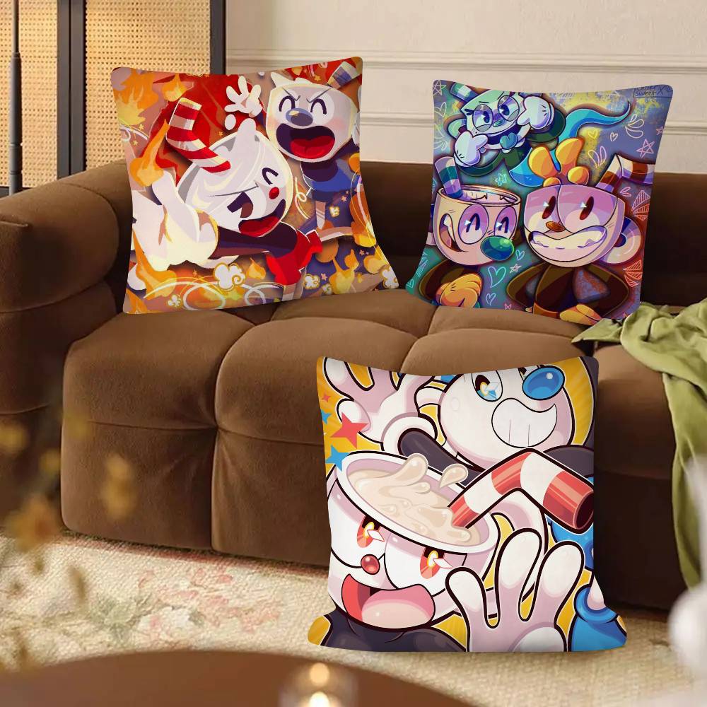 1Pc Popular Animation C-Cuphead S-Show Pillow Case Fashion Square Pillowcase Bedroom Sofa Room Ins Decoration Leisure
