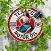 Texaco Vintage Oil Pin Up Metal Sign Retro Round Aluminum Wall Art