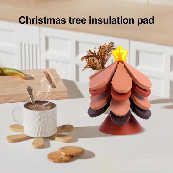 Silicone Trivets with Stand Christmas Tree Insulation Mat Festive Pot Holders for Kitchen Dining Holiday Gift Idea