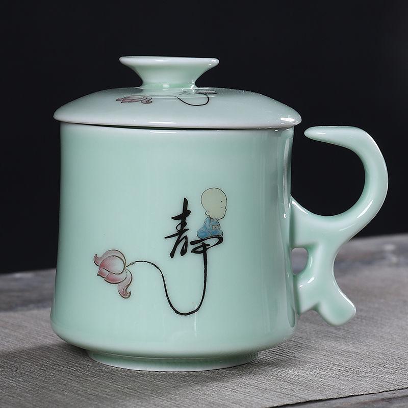 Ceramic Tea Cup with Lid Filter Tea Office Mug Jingdezhen Tea Set Celadon Cup Water Cup Teacup Mark Cup Drinkware