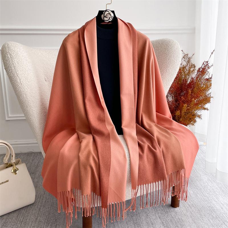 Fashion Solid Cashmere Warm Scarf for Women New Design Pashmina Winter Double Color Shawl Wraps Bufanda Tassel Blanket Poncho
