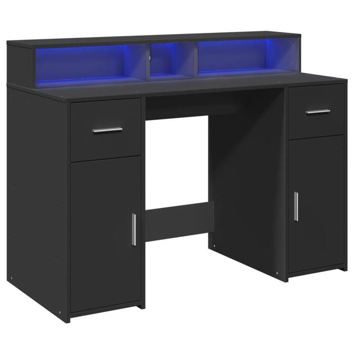 VidaXL Bureau avec lumières LED noir 120x55x91 cm bois d'ingénierie, bureau de travail, bureau d'étude, bureau à domicile, 3309412