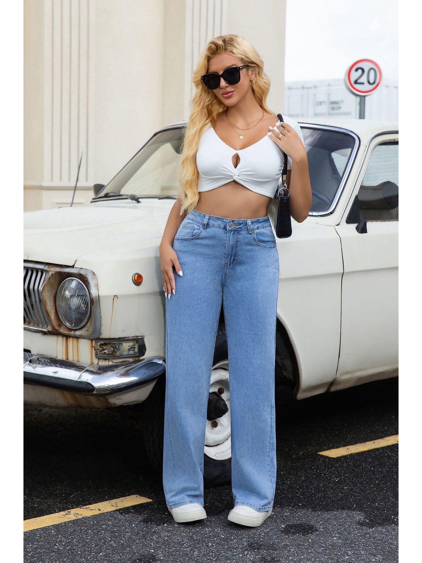 Women s High-Waisted Straight Leg Loose Casual Jeans - Autumn 2025 New Style M светло-синий