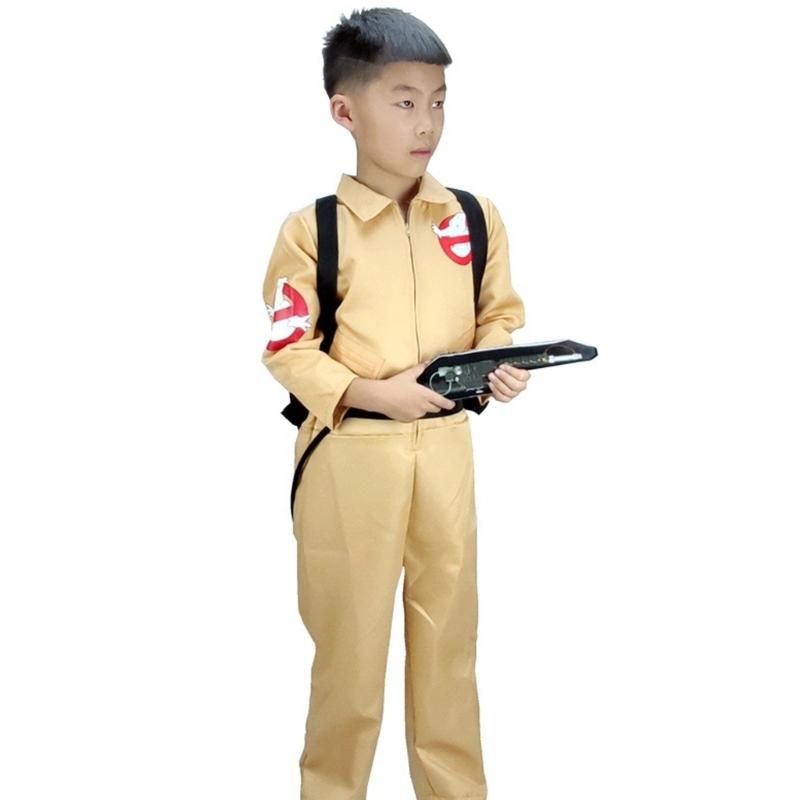 Kids Children Ghostbuster Costume with Protons Pack Accessory Ghostbuster Jumpsuit for Halloween Cosplay Party