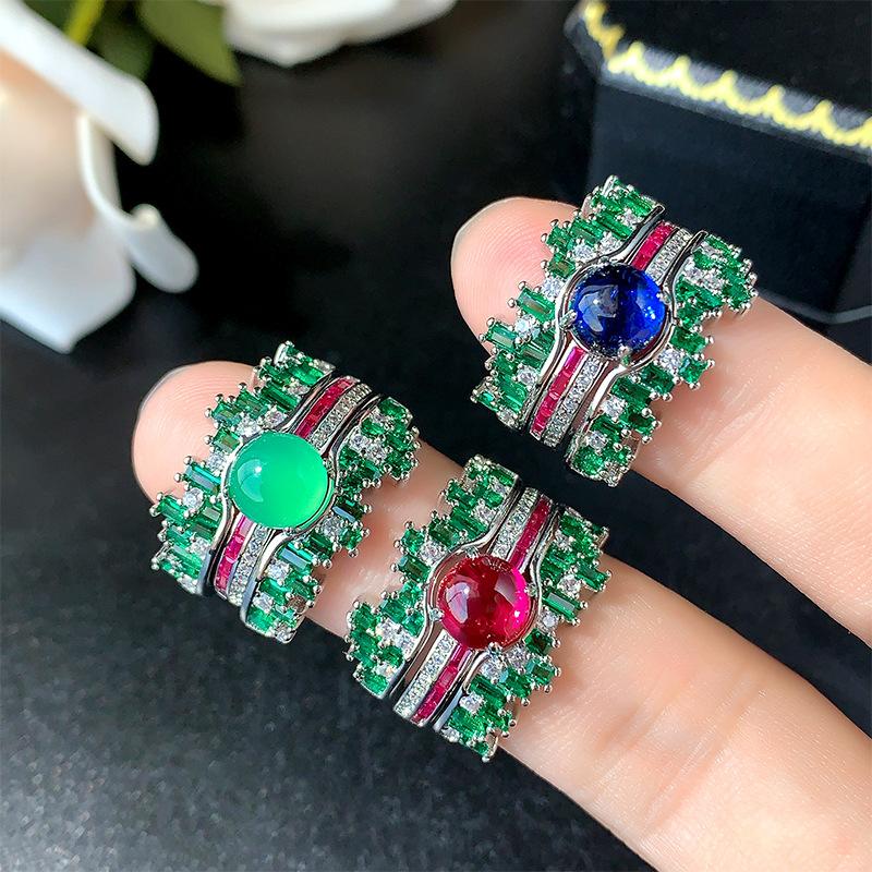 Jewelry Rings Dual-use Accessories Purple Light Lamps Will Change Color Red Corundum Blue Pointed Crystals Luxury High-end Feeling Women