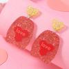Korean Peach Heart LOVE Glitter Acrylic Dangle Earrings - Romantic Valentine's Day Girly Jewelry for Women