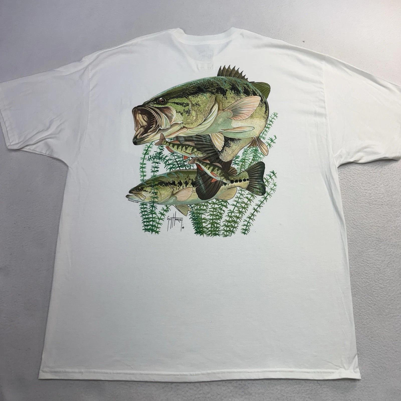

Винтаж Hanes Guy Harvey Большеротная Щука Y2K Рубашка Рыба США 2XL 3XL