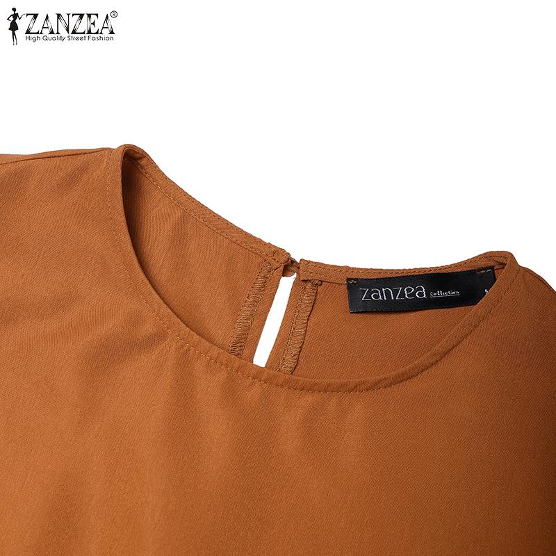 ZANZEA Women Casual Round Neck Loose Half Sleeve Long Dress