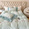 French Embroidered Lace Bubble Gauze Bedding Set Pink Elegant Princess Style Queen Duvet Cover Set Ruffled Comforter Cover Sets