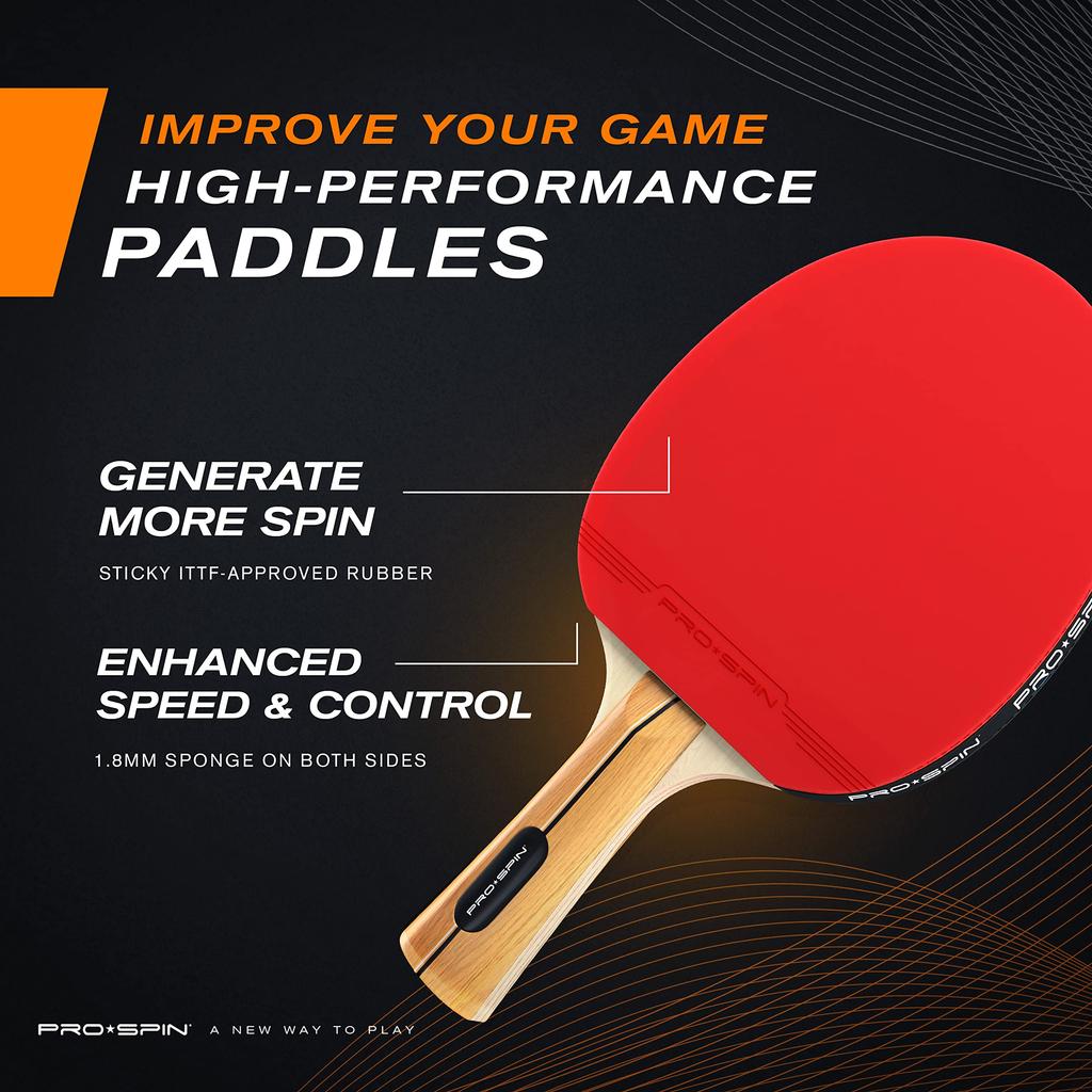 Table Tennis Paddles Set with Premium Table Tennis Ping Pong and Compact Storage Case Set of 2 Ping Pong Paddles for Indoor and Outdoor Games PRO-SPIN
