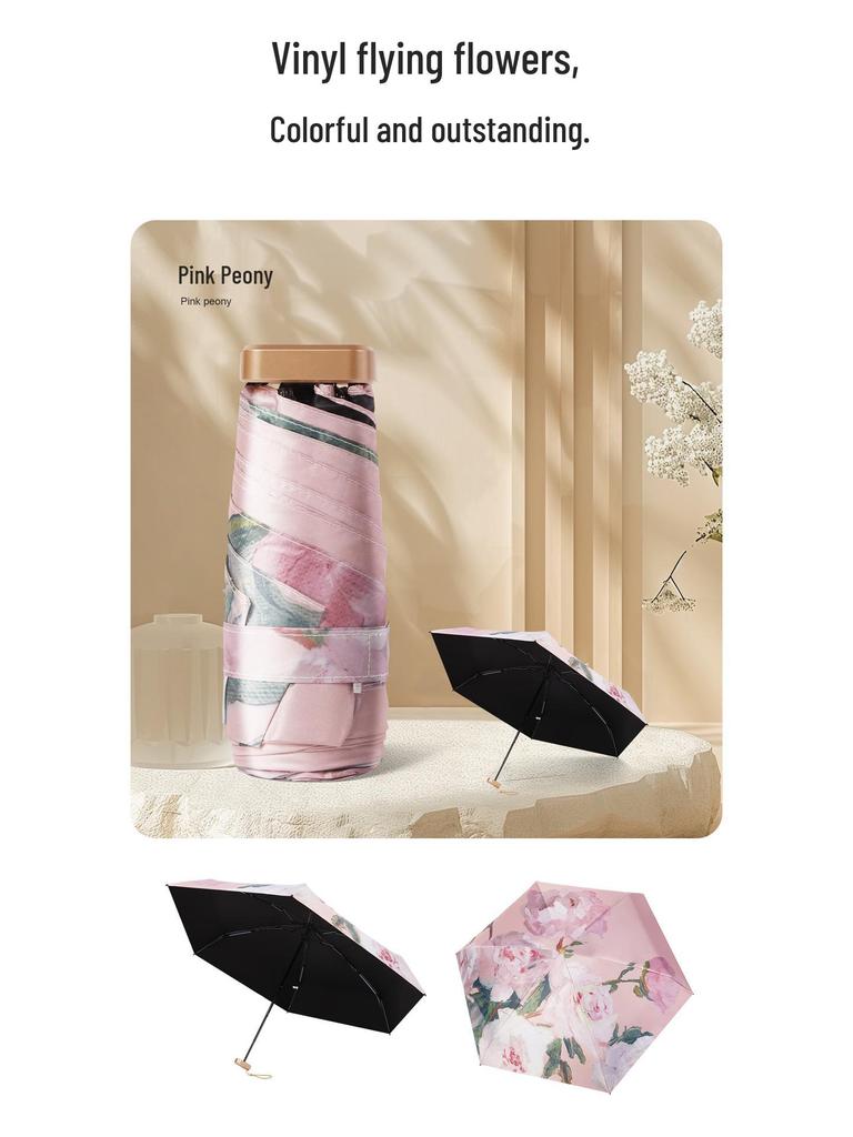 Kompakter UPF50+ Sonn- und Regenschirm für Damen - Mini Flach, 6-fach faltbar, Taschenformat, UV-Schutz, Ideal für Studenten.