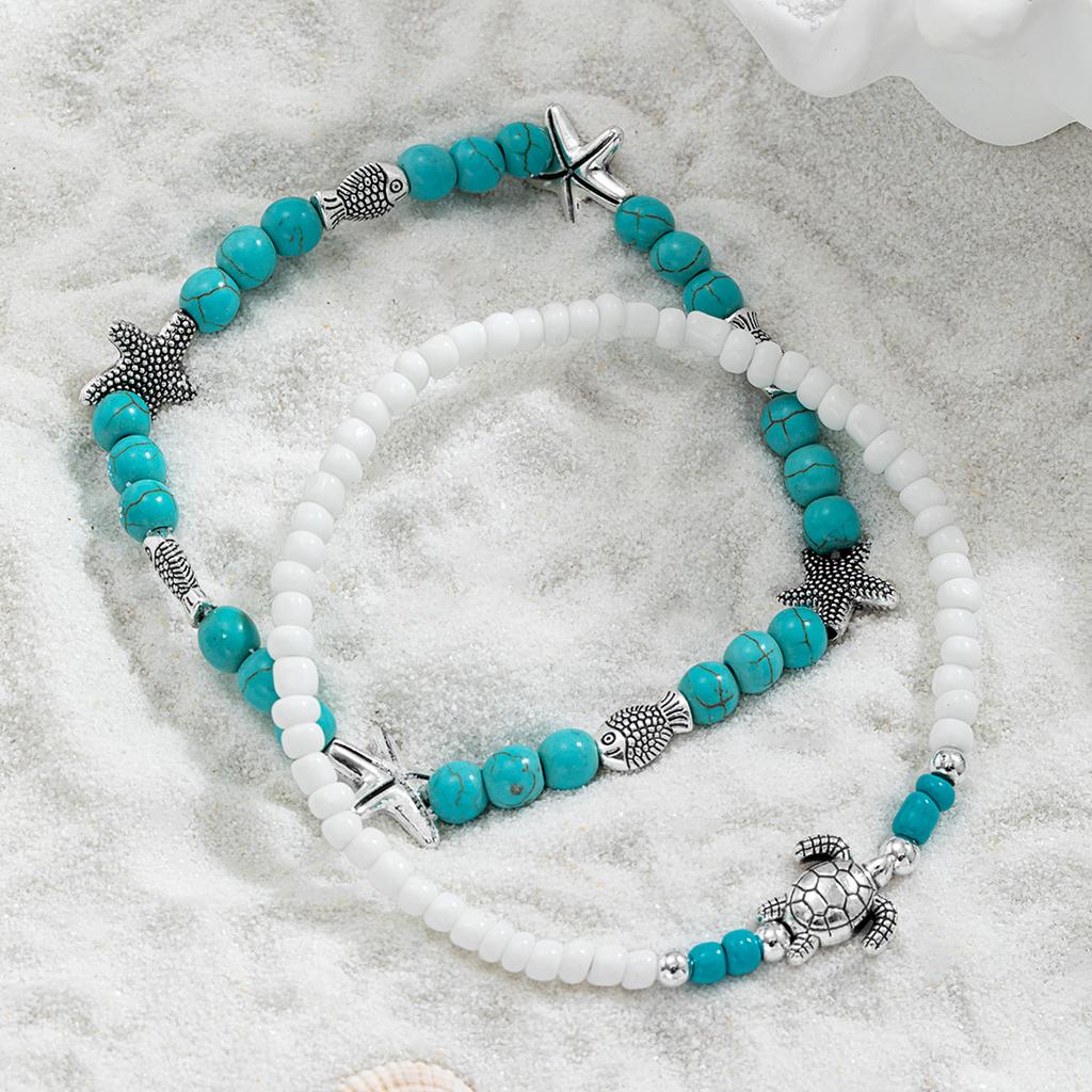 Bohemian Style Turtle & Starfish Beaded Anklet