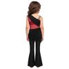 Girls Color Block Dance Jumpsuit Glittery Rhinestones Mesh Ruched Overlay Asymmetrical Bell Bottom Bodysuit
